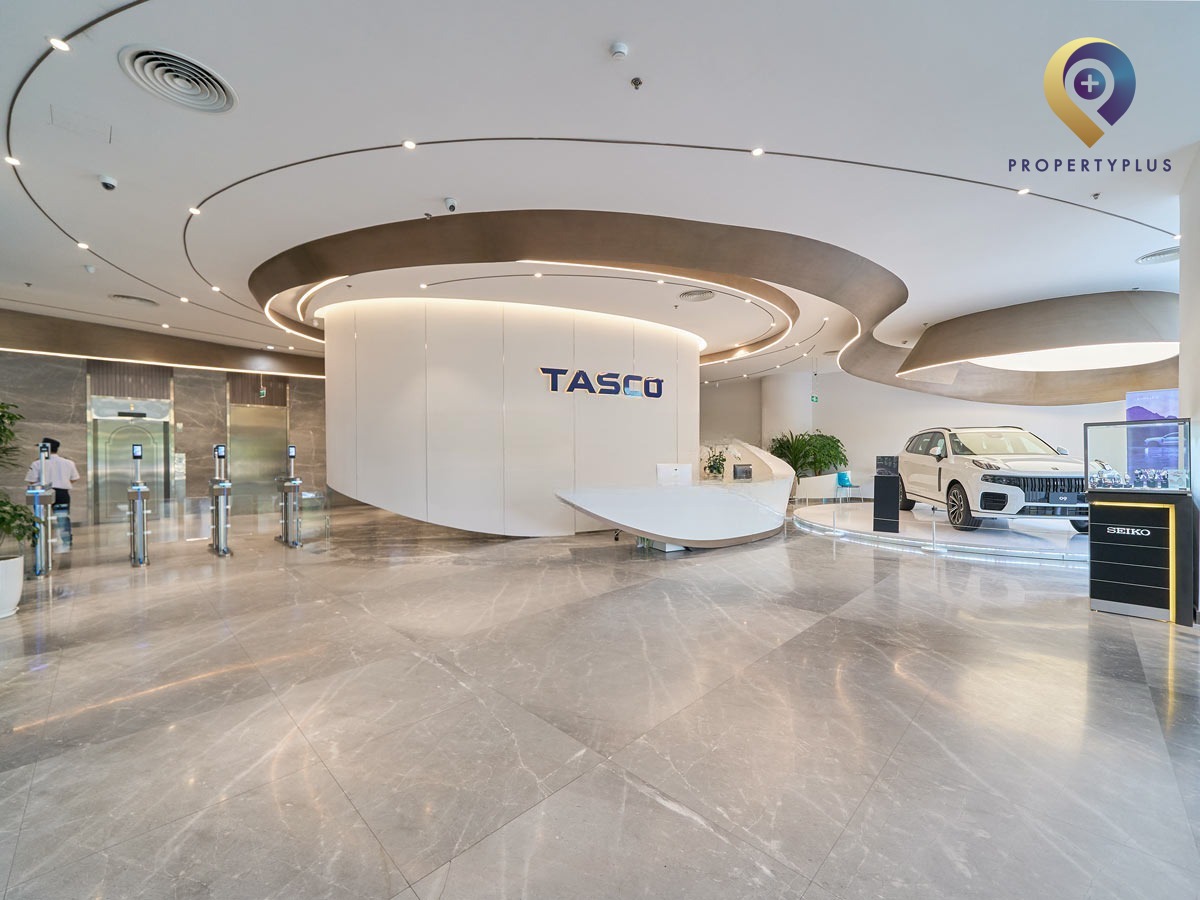 Lobby area on the first floor of Tasco building with reception desk - hình ảnh từ Property Plus